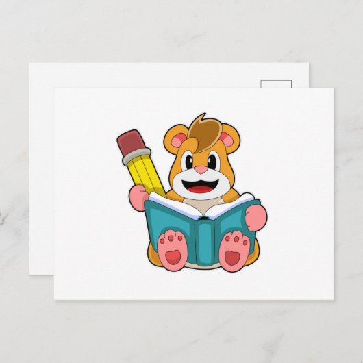 Carte Postale Hamster avec livre et stylet (Devant / Derrière)
