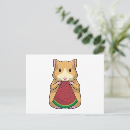 Carte Postale Hamster avec pastèque (Debout devant)