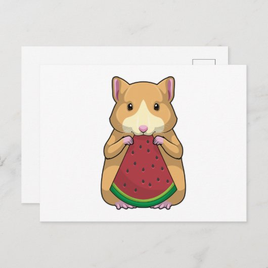 Carte Postale Hamster avec pastèque (Devant / Derrière)