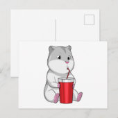 Carte Postale Hamster avec tasse et paille (Devant / Derrière)