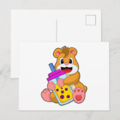 Carte Postale Hamster avec une bouteille de jus (Devant / Derrière)