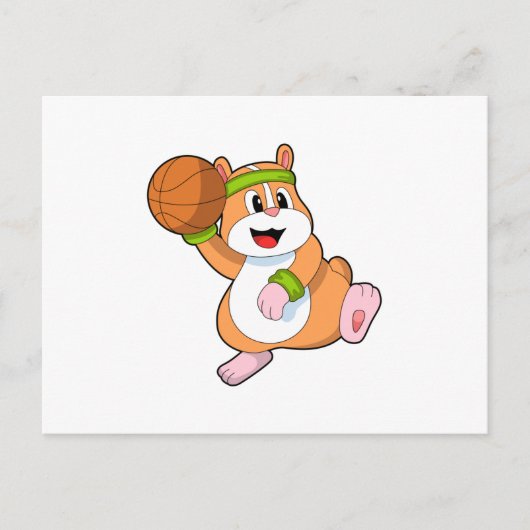 Carte Postale Hamster basketteur avec ballon de basket (Devant)