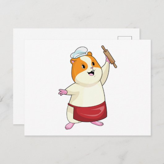 Carte Postale Hamster en boulanger avec rouleau à pâtisserie (Devant / Derrière)
