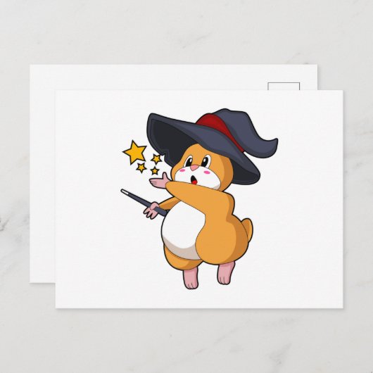 Carte Postale Hamster en magicien avec baguette magique (Devant / Derrière)