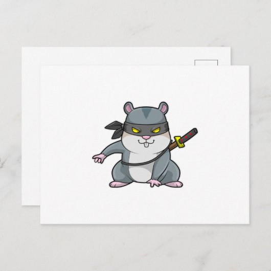 Carte Postale Hamster en ninja aux arts martiaux avec épée (Devant / Derrière)