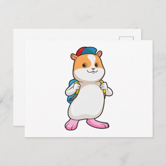 Carte Postale Hamster en tant qu'étudiant avec sac à dos et Casq (Devant / Derrière)