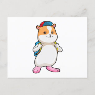 Carte Postale Hamster étudiant avec cartable et casquette