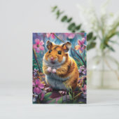 Carte Postale Hamster parmi les fleurs roses (Debout devant)