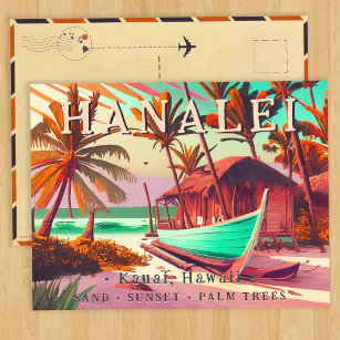 Carte Postale Hanalei Kauai Hawaii soleil couchant tropical palm