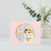 Carte Postale Hanami | Illustration japonaise du chat-caricature (Debout devant)