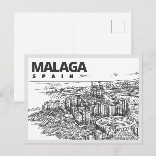 Carte Postale Hand drawn Malaga Spain Landmark (Devant / Derrière)