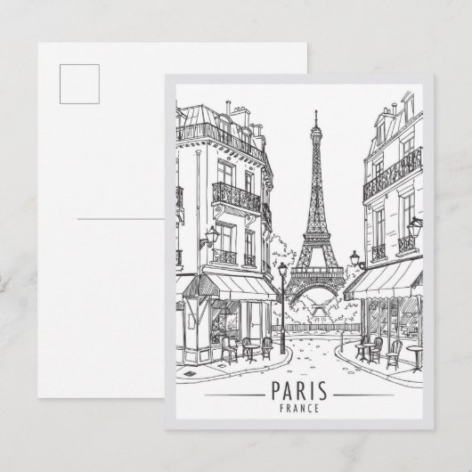 Carte Postale Hand drawn Paris France Scene Landmark (Devant / Derrière)