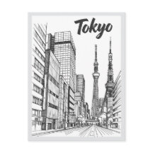 Hand drawn Tokyo Street Scene Landmark