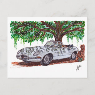 Carte Postale Hand Painted Jaguar E-Type Convertible Watercolor 