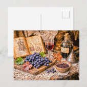 Carte Postale Hand‑Pressed Traditional Wine with Grapes and Vint (Devant / Derrière)