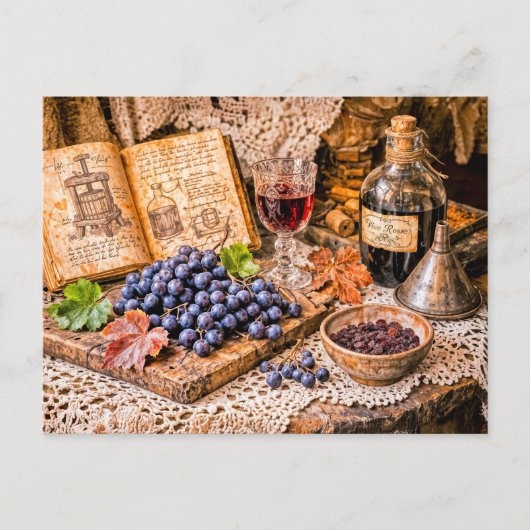 Carte Postale Hand‑Pressed Traditional Wine with Grapes and Vint (Devant)