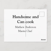 Carte Postale Handsome et peut cuisiner ajouter nom maître chef  (Dos)