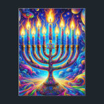 Carte Postale Hanoukka menorah aglow en couleurs psychédéliques<br><div class="desc">Célébrez l'esprit d'Hanoukka, avec sa menorah aglow dans une symphonie de couleurs psychédéliques, chaque flamme un phare d'espérance et de joie au milieu d'un univers de motifs et de lumière. 🕎 🌈 ✨</div>