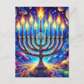 Carte Postale Hanoukka menorah aglow en couleurs psychédéliques (Devant)