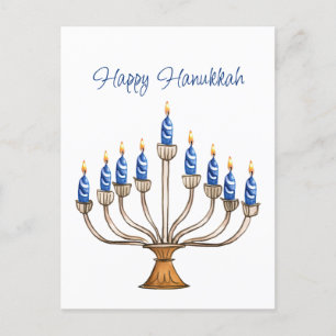 Carte Postale Hanoukka Menorah avec des bougies bleues, blanches