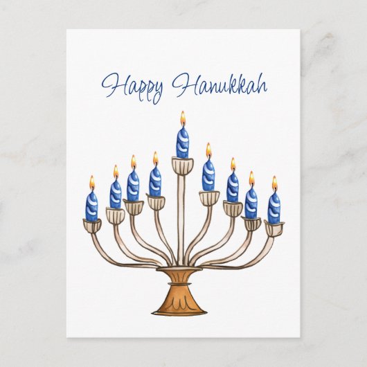 Carte Postale Hanoukka Menorah avec des bougies bleues, blanches (Devant)