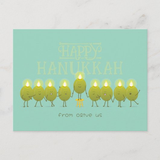 Carte Postale Hanoukka Menorah Olives, Turquoise Green Group (Devant)