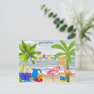 Carte postale Hanoukka- thème de plage, flamingo,