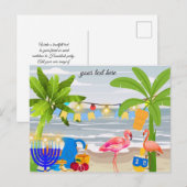Carte postale Hanoukka- thème de plage, flamingo, (Devant / Derrière)