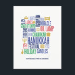 Carte postale Hanoukka Words Holiday<br><div class="desc">Personnalisez le texte personnalisé ci-dessus. Vous pouvez trouver d'autres éléments de coordination dans notre collection "Hanoukka Words Holiday".</div>