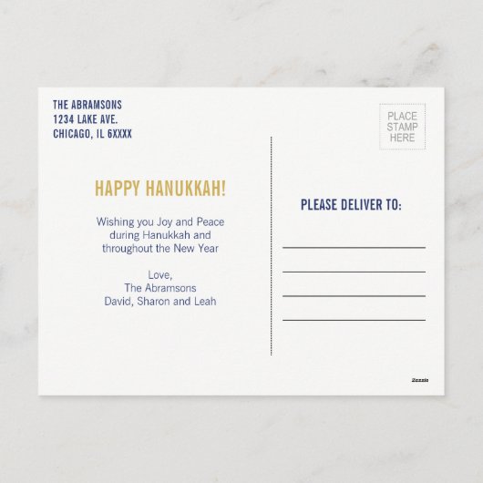 Carte postale Hanoukka Words Holiday (Dos)