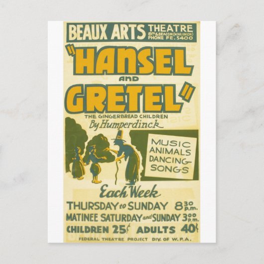 Carte Postale Hansel et Gretel - Opéra d'Engelbert Humperdinck (Devant)