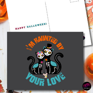 Carte Postale Hanté par votre amour Sugar Skull Cats Halloween
