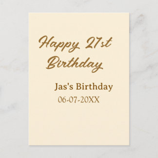 Carte Postale Happy 21st birthday brown pastel yellow name date