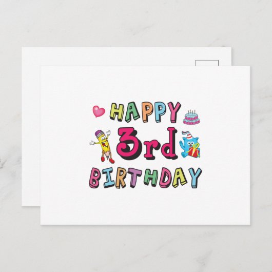 Carte Postale Happy 3rd Birthday 3 year old b-day wishes (Devant / Derrière)