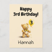 Carte Postale Happy 3rd Birthday, Personalized Teddy Bear Card,  (Devant)