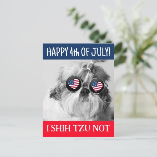 Carte Postale Happy 4 juillet i shih tzu pas chien drapeau améri (Debout devant)