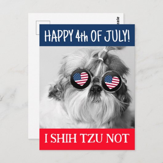 Carte Postale Happy 4 juillet i shih tzu pas chien drapeau améri (Devant / Derrière)