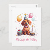 Carte Postale Happy Birthday Dachshund Dog  (Devant / Derrière)