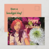 Carte Postale Happy birthday flowers. anime (Devant / Derrière)