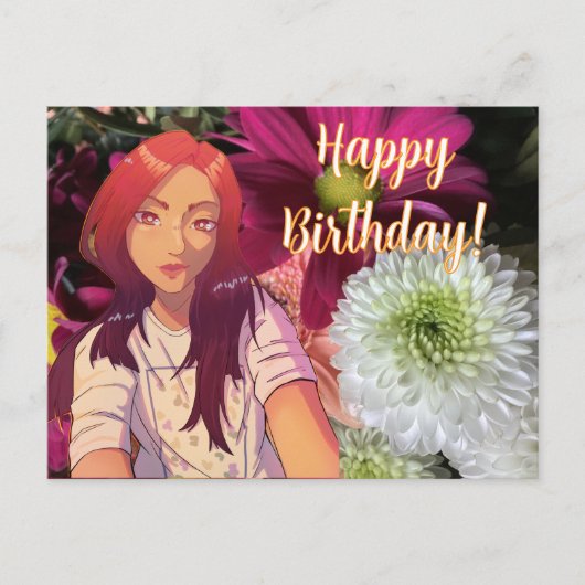 Carte Postale Happy birthday flowers. anime (Devant)