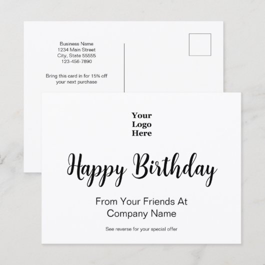 Carte Postale Happy Birthday From Business Logo Special Offer (Devant / Derrière)