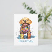Carte Postale Happy Birthday Labrador Retriever Rain Puddle (Debout devant)