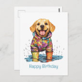 Carte Postale Happy Birthday Labrador Retriever Rain Puddle (Devant / Derrière)