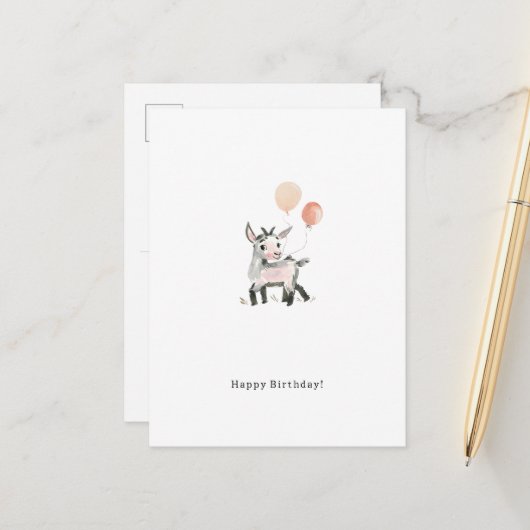 Carte Postale Happy Birthday Little Goat Card (Devant/Arrière en situation)