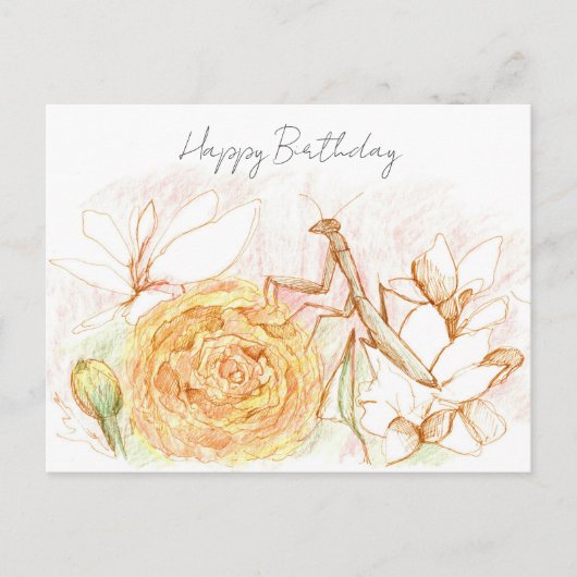 Carte Postale Happy Birthday Praying Mantis Garden Bug  (Devant)