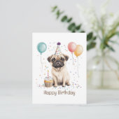 Carte Postale Happy Birthday Pug Dog (Debout devant)