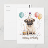Carte Postale Happy Birthday Pug Dog (Devant / Derrière)