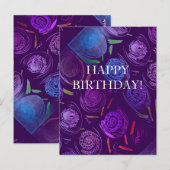 CARTE POSTALE HAPPY BIRTHDAY PURPLE FLOWERS (Devant / Derrière)