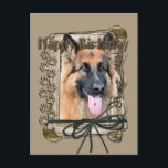 Carte Postale Happy Birthday - Stone Paws - German Shepherd<br><div class="desc">What could say Happy Birthday better than this German Shepherd Dog helping you to celebrate! How would you enjoy a day with your friends and their fur-babies? Have a fun day and earn a FREE Gift! Pick a date and an area at your home where I can set up a...</div>