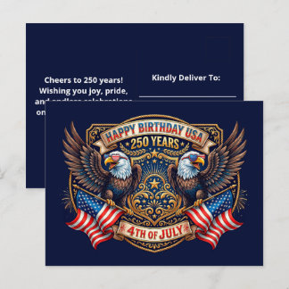 Carte Postale Happy Birthday USA 250 Years | Patriotic Eagles
